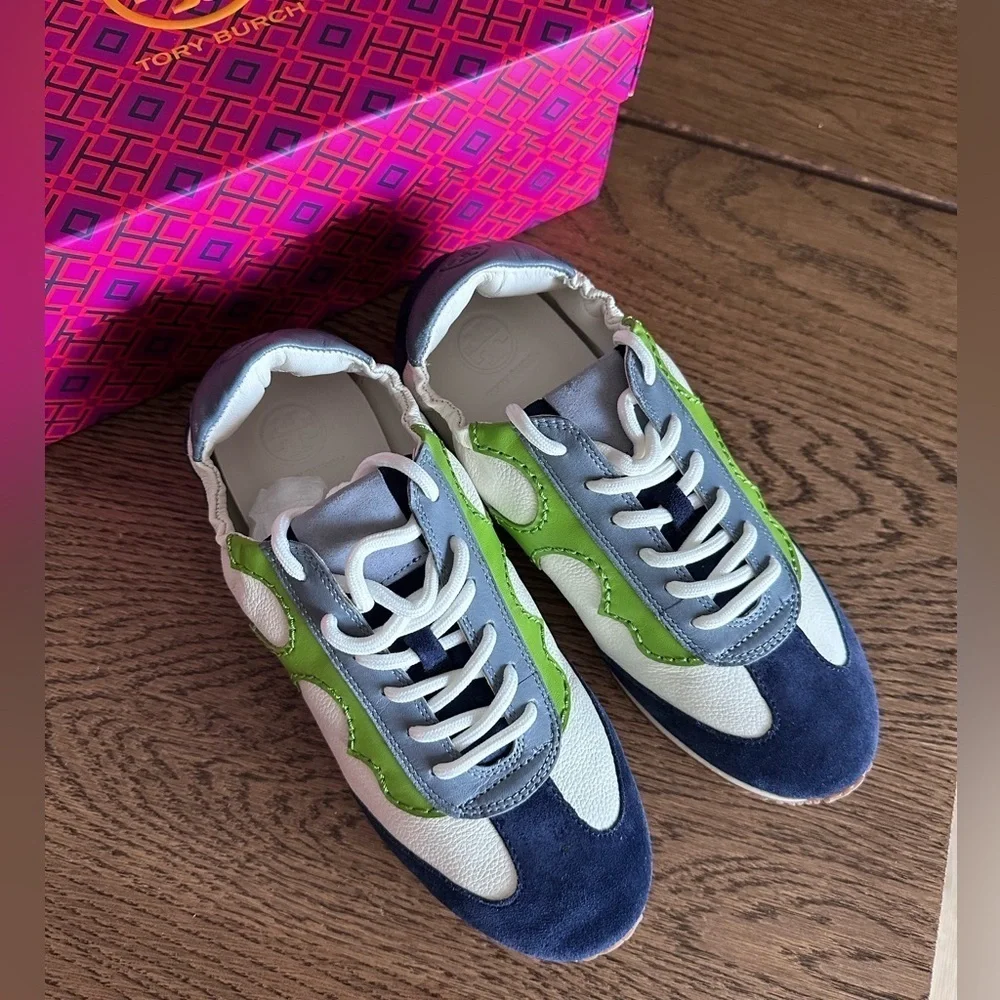 NEW! NIB! Tory Burch Tory Serif Sneaker Vintage Tumbled Leather Size 6.5